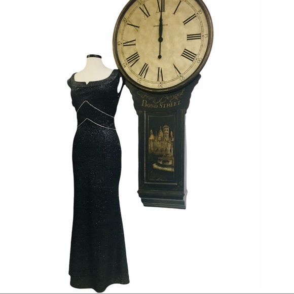 Art Deco Velvet Glitter Gown Black - Picture 6 of 12